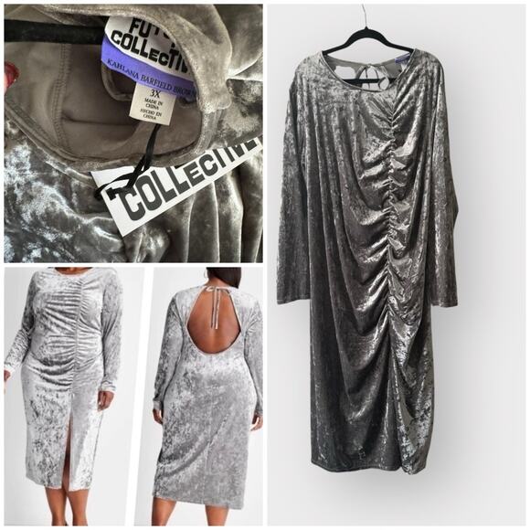 NEW Future Collective by Kahlana Barfield velvet ruched midi dress - Picture 1 of 11